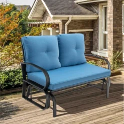 Costway Patio 2-Person Glider Bench Rocking Loveseat Cushioned Armrest Brick RedBeigeBlue -Outdoor Deals Garden Store GUEST 6e267bb4 fbe5 4b69 bb02 fc38789f53ec