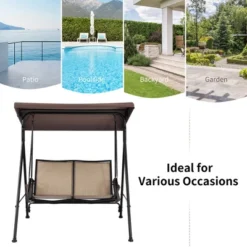 Costway 2 Seat Patio Porch Swing With Adjustable Canopy Storage Pockets Brown -Outdoor Deals Garden Store GUEST 6e69b087 0060 4c41 b878 f7eb0121cfc3