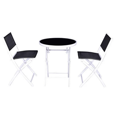 Costway 3 PCS Folding Bistro Table Chairs Set Garden Backyard Patio Furniture Black 1 Costway 3 PCS Folding Bistro Table Chairs Set Garden Backyard Patio Furniture Black