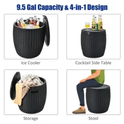 Costway 9.5 Gallon 4-in-1 Patio Rattan Cool Bar Cocktail Table Side Table BrownBlack -Outdoor Deals Garden Store GUEST 6f119d03 efab 4c75 855a dc7802321ca4