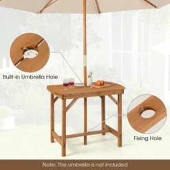 Costway Patio Outdoor Fir Wood Dining Table 1.5'' Umbrella Hole Backyard Garden Natural -Outdoor Deals Garden Store GUEST 6f1a130a f861 4c27 9f54 40a3dfa84595