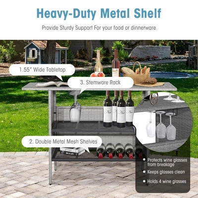 Costway Patio Rattan Wicker Bar Height Counter Table Storage Shelf Rail Garden Mix Gray 5 Costway Patio Rattan Wicker Bar Height Counter Table Storage Shelf Rail Garden Mix Gray - Image 5