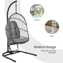Costway Hanging Wicker Egg Chair W/ Stand Cushion Foldable Outdoor Indoor -Outdoor Deals Garden Store GUEST 6f3a1285 747c 48df ba47 4073dd79c08e