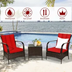 Costway 3 PCS Patio Rattan Furniture Set Coffee Table & 2 Rattan Chair W/Red Cushions -Outdoor Deals Garden Store GUEST 6f87b7c5 470c 4dcc 9d94 1b7f1e401b10