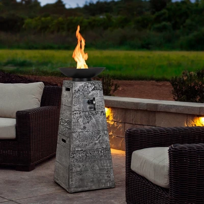 Costway 48'' Outdoor Propane Fire Bowl Column W/ Lava Rocks & PVC Cover 30,000 BTU 2 Costway 48'' Outdoor Propane Fire Bowl Column W/ Lava Rocks & PVC Cover 30,000 BTU - Image 2