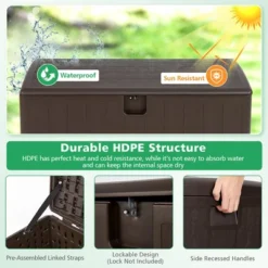 Costway 105 Gallon Outdoor Resin Deck Box All Weather Lockable Storage Container Brown -Outdoor Deals Garden Store GUEST 70709b92 570a 412d 812b a164b95f0d55