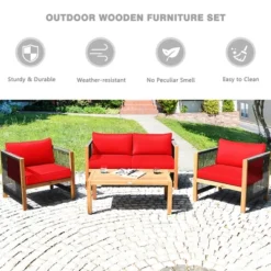 Costway 8PCS Wooden Patio Furniture Set Cushioned Sofa W/Rope Armrest WhiteTurquoiseRed -Outdoor Deals Garden Store GUEST 709bc6b2 df95 43f1 b1c3 73c470e3710b