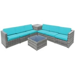 Costway 8 PCS Wicker Sofa Rattan Furniture Set Patio Furniture W/ Storage Table White BlackTurquoiseRed -Outdoor Deals Garden Store GUEST 70a4ee05 7c82 43f1 93f4 a73b823997f9