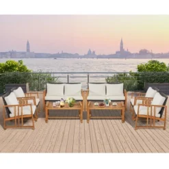 Costway 8PCS Patio Mix Brown Wicker Sofa Set Acacia Wood Frame With Seat & Back Cushions -Outdoor Deals Garden Store GUEST 710d51ca a0e8 40e0 873d faa241fb5502
