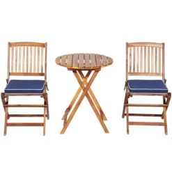 Costway 3PCS Patio Folding Wooden Bistro Set Cushioned Chair Conversation Cushion -Outdoor Deals Garden Store GUEST 713681ca f721 47b4 a63c 3e0d4038d424