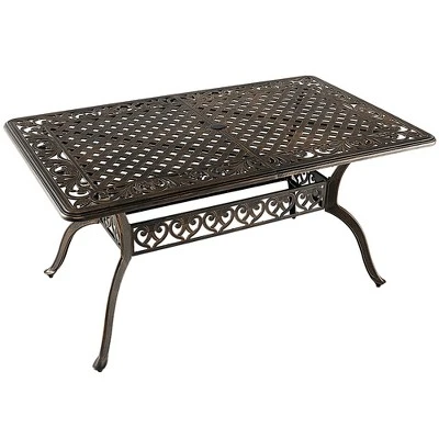 Costway 59'' Outdoor Dining Table All-Weather Cast Aluminum Umbrella Hole 6 Person Bronze 9 Costway 59'' Outdoor Dining Table All-Weather Cast Aluminum Umbrella Hole 6 Person Bronze - Image 9