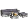 Costway 5 Pieces Patio PE Rattan Wicker Sofa Furniture Set Cushioned Outdoor Grey