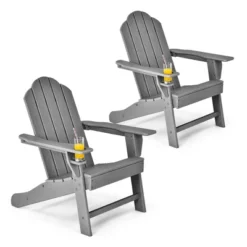 Costway 2PCS Patio Adirondack Chair Weather Resistant Garden Deck W/Cup Holder WhiteBlackGreyTurquoise -Outdoor Deals Garden Store GUEST 72245ce0 02f9 4ebc b9f1 a3998a79ef01