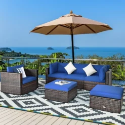 Costway 6PCS Patio Rattan Furniture Set Sofa Coffee Table Ottoman Navy -Outdoor Deals Garden Store GUEST 722581b4 0a43 4ffd a737 84787c8d5a31 1
