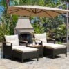 Costway 5PCS Patio Rattan Furniture Set Sofa Ottoman Cushioned Table W/Wood Top