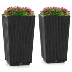 Costway 2PCS Outdoor Wicker Flower Pot 22.5''Tall Planters With Drainage Hole Black/Coffee -Outdoor Deals Garden Store GUEST 7280eabb 643a 4fe9 8f93 de122410efc8