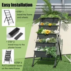 Costway 5-Tier Vertical Raised Garden Bed Elevated Planter With Wheels & Container Boxes Black -Outdoor Deals Garden Store GUEST 72a379ce 42a2 4db6 aa65 9a5729485ca3