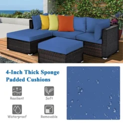 Costway 5PCS Patio Rattan Furniture Set Sectional Conversation Set Ottoman Table Navy -Outdoor Deals Garden Store GUEST 7353839e cb6e 4717 8923 af4f94a07707