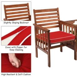 Costway Patio Loveseat Conversation Set Acacia Wood Chair Coffee Table Cushioned White Red -Outdoor Deals Garden Store GUEST 739d7f95 6307 4ff7 b743 490b4d38288d