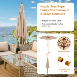 Costway 9.5 FT Patio Rope Pulley Wooden Umbrella Market W/Fiberglass Ribs Outdoor Red/Beige 17 Costway 9.5 FT Patio Rope Pulley Wooden Umbrella Market W/Fiberglass Ribs Outdoor Red/Beige -Outdoor Deals Garden Store GUEST 73c21c1f c8bb 4b18 8f7b f3330b05df41