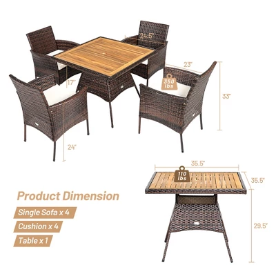 Costway 5PCS Patio Rattan Dining Furniture Set Arm Chair Wooden Table Top 2 Costway 5PCS Patio Rattan Dining Furniture Set Arm Chair Wooden Table Top - Image 2
