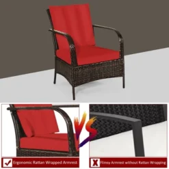 Costway 3 PCS Patio Rattan Furniture Set Coffee Table & 2 Rattan Chair W/Red Cushions -Outdoor Deals Garden Store GUEST 74531d08 a058 4824 b60d 5bc6cd74fd2f