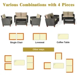 Costway 4PCS Patio Rattan Furniture Set Solid Wood Leg Cushioned Sofa Garden Lawn -Outdoor Deals Garden Store GUEST 748da307 2498 423c a40b f16c30702aa9