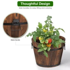 Costway 3 Pcs Wooden Planter Barrel Set Decorative Flower Bed Multiple Size -Outdoor Deals Garden Store GUEST 7521e098 2194 4c96 968b f97c794c5075