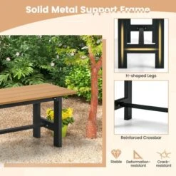 Costway 2PCS Outdoor HDPE Bench With Metal Frame 47'' X 14'' X 16'' For Yard Garden Brown/Black/Gray -Outdoor Deals Garden Store GUEST 7540dde0 8354 4ad4 926f a6509a6f5643