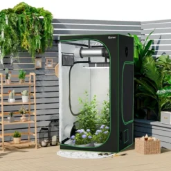 Costway 4x4 Grow Tent, 48''x48''x80'' High Reflective Mylar W/Observation Window GrayBlack -Outdoor Deals Garden Store GUEST 7572cb27 3089 45bb b779 68b6498bf23d
