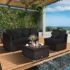 Costway 4PCS Patio Rattan Furniture Set Sofa Ottoman Cushion Garden Deck Black