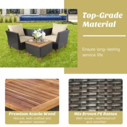 Costway 3PCS Patio Wicker Rattan Sofa Set Furniture Outdoor Acacia Wood Conversation -Outdoor Deals Garden Store GUEST 7636b81c 2349 419a a4e4 2ce687039dc2