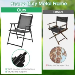 Costway 2pcs Patio Folding Chairs Heavy-Duty Metal Frame Armrests Portable Outdoor -Outdoor Deals Garden Store GUEST 7673df7e 0589 4c28 8a8f c3eb9641a974
