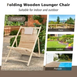 Costway Patio Outdoor Adjustable Folding Wood Sling Chair Reclining Lounge Assembly Free -Outdoor Deals Garden Store GUEST 77447bb2 81b7 48ad 9bcf b508818a3117