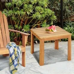 Costway 2PCS Wooden Square Side End Table Patio Coffee Bistro Table Indoor Outdoor Natural -Outdoor Deals Garden Store GUEST 774d8db4 94f2 4671 aa1b 32c435c7e973
