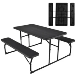 Costway Folding Picnic Table & Bench Set For Camping BBQ W/ Steel Frame White/Balck -Outdoor Deals Garden Store GUEST 779c2e95 6ec5 405a 8e61 7cc76a3eb77a
