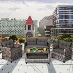 Costway 4PCS/8PCS Patio Rattan Furniture Set Coffee Table Cushioned Sofa Garden Lawn Gray -Outdoor Deals Garden Store GUEST 77b9f131 dae9 4cd4 8a12 19c7a27f5e1e
