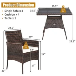 Outdoor Deals Garden Store 6 Costway 5PCS Patio Rattan Dining Furniture Set Armrest Sofa Chair Glass Table
