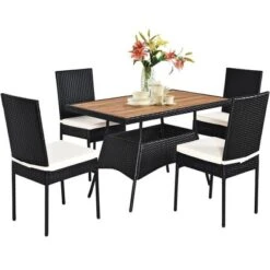 Costway 5 PCS Patio Rattan Furniture Set Wood Top Table Cushioned Chairs Garden Yard Deck -Outdoor Deals Garden Store GUEST 78d9ac3b 6439 4e4f bb6e a475e54aeabb