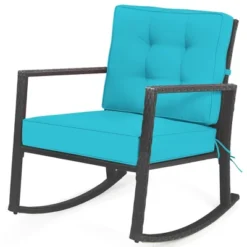 Costway Patio Rattan Rocker Chair Outdoor Glider Rocking Chair Cushion Lawn Turquoise -Outdoor Deals Garden Store GUEST 78f6137d 0bad 464e 9f0c be66c7e6d7a9