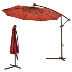 Costway 10' Hanging Solar LED Umbrella Patio Sun Shade Offset Market W/Base Burgundy -Outdoor Deals Garden Store GUEST 7919d245 ca91 4f61 8cf1 c6ba9ff6396a