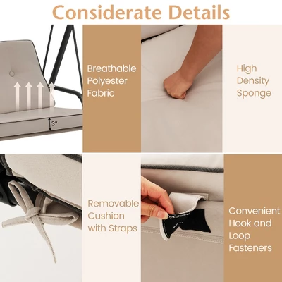 Costway 3-Person Hammock Chair Patio Porch Swing With Adjustable Canopy, Removable Cushion 7 Costway 3-Person Hammock Chair Patio Porch Swing With Adjustable Canopy, Removable Cushion - Image 7