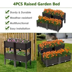 Costway Set Of 4 Raised Garden Bed Elevated Flower Vegetable Herb Grow Planter Box Brown -Outdoor Deals Garden Store GUEST 7a4a7e7b 5894 4f14 a3b9 d4e760c3492f