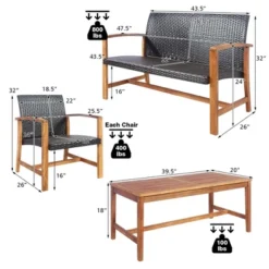 Costway 4PCS Outdoor Patio Rattan Furniture Set Acacia Wood Frame Sofa Loveseat Garden -Outdoor Deals Garden Store GUEST 7a8f0230 4fe3 46e1 90ae 3e2b08352e06 1