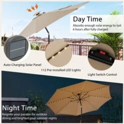 Costway 10 FT 112 LED Solar-Lighted Patio Table Market Umbrella Crank Tilt Outdoor Beige/Coffee/Navy/Wine -Outdoor Deals Garden Store GUEST 7a9fac98 e6c5 4796 a93d 07a6d03ab95c