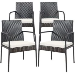 Costway 4PCS Patio Wicker Rattan Dining Chairs Cushioned Seats Armrest Garden -Outdoor Deals Garden Store GUEST 7ab4408c 7849 44c4 9585 710b80042e97
