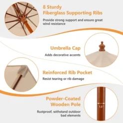 Costway 9.5 FT Patio Rope Pulley Wooden Umbrella Market W/Fiberglass Ribs Outdoor Beige 17 Costway 9.5 FT Patio Rope Pulley Wooden Umbrella Market W/Fiberglass Ribs Outdoor Beige -Outdoor Deals Garden Store GUEST 7afb49f8 67c0 4868 b9d0 5d9ac71611f0