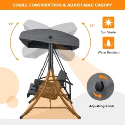 Costway Patio 3-Seat Porch Canopy Swing Converting Grey Cushion Pillow Adjust -Outdoor Deals Garden Store GUEST 7b402b4f 821f 4b6e 85aa 7252a430ae60
