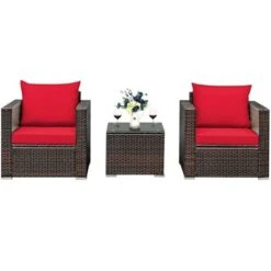 Costway 3PCS Patio Rattan Furniture Set Conversation Sofa Cushioned TurquoiseRed -Outdoor Deals Garden Store GUEST 7b8b5cdd 1d69 42ed a2c4 31d0dd11b718