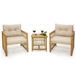 Costway 3PCS Patio PE Wicker Conversation Set Acacia Wood Frame WithSeat & Back Cushions 12 Costway 3PCS Patio PE Wicker Conversation Set Acacia Wood Frame WithSeat & Back Cushions -Outdoor Deals Garden Store GUEST 7ba25f43 89b6 4955 8234 ec984314fc7e